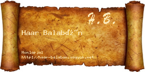 Haar Balabán névjegykártya
